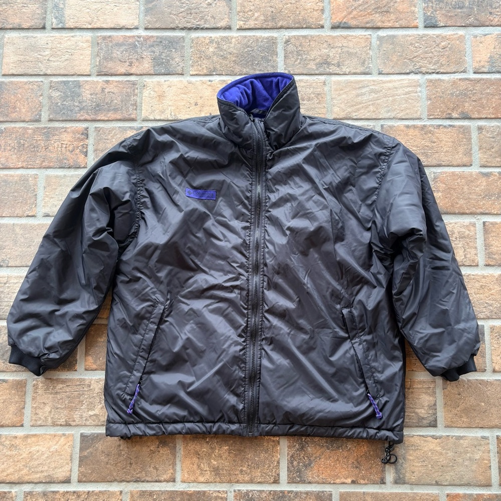 Columbia Black Puffer Jacket with Blue/Purple Trim Size L